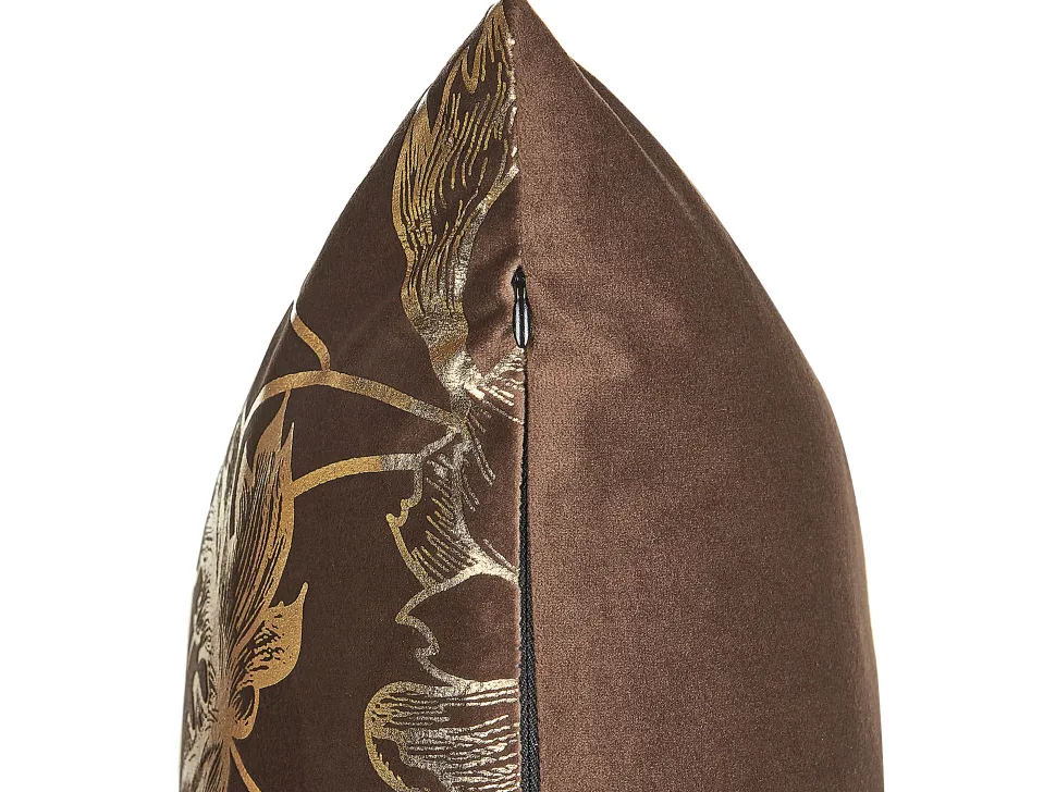 Conjunto De 2 Almofadas Decorativas Em Veludo Castanho E Dourado 45 X 45 Cm Daffodil