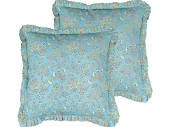 Conjunto De 2 Almofadas Decorativas Com Padrao De Flores Em Algodao Azul 45 X 45 Cm Amoena