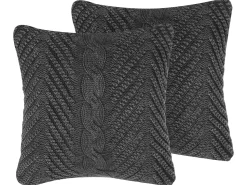 Conjunto De 2 Almofadas Decorativas Algodao Cinzento Com Relevo 45 X 45 Cm Konni