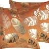 Conjunto De 2 Almofadas Decorativas Em Veludo Laranja E Dourado 45 X 45 Cm Poppy