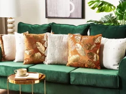 Conjunto De 2 Almofadas Decorativas Em Veludo Laranja E Dourado 45 X 45 Cm Poppy