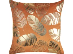 Conjunto De 2 Almofadas Decorativas Em Veludo Laranja E Dourado 45 X 45 Cm Poppy