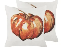 Conjunto De 2 Almofadas Decorativas Em Veludo Creme 45 X 45 Cm Curbita