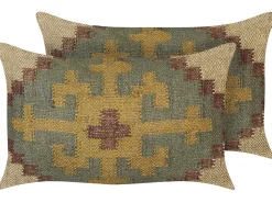 Conjunto De 2 Almofadas Decorativas Em Juta Multicolor 30 X 50 Cm Saron