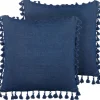 Conjunto De 2 Almofadas Decorativas Com Borlas Azuis Escuras 45 X 45 Cm Carpinus
