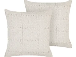 Conjunto De 2 Almofadas Decorativas Em Algodao Creme 45 X 45 Cm Ixora