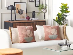 Conjunto De 2 Almofadas Decorativas Vermelho Claro 45 X 45 Cm Ageratum