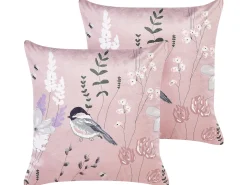 Conjunto De 2 Almofadas Decorativas Em Veludo Rosa 45 X 45 Cm Cyclamen