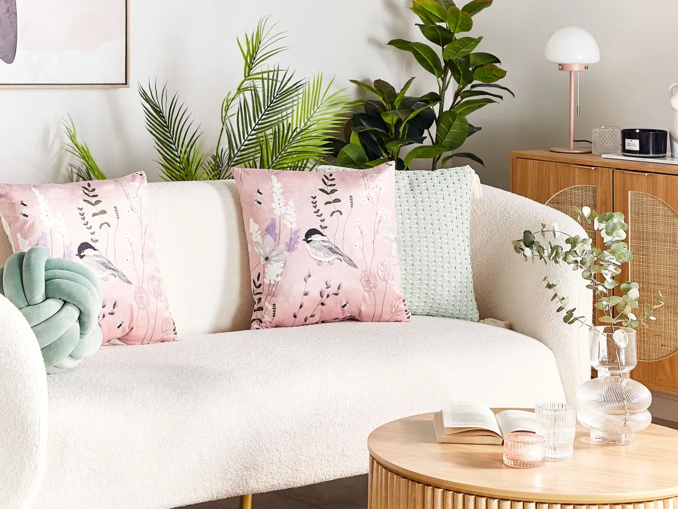 Conjunto De 2 Almofadas Decorativas Em Veludo Rosa 45 X 45 Cm Cyclamen