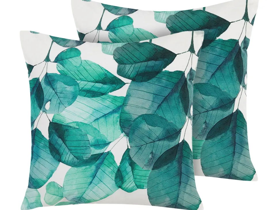 Conjunto De 2 Almofadas De Jardim Padrao Folha Azul/Branco 45 X 45 Cm Trebbo