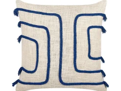 Conjunto De 2 Almofadas Decorativas Em Algodao Creme E Azul Marinho Com Padrao Abstrato 45 X 45 Cm Pleione