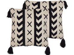 Conjunto De 2 Almofadas Em Algodao Creme E Preto 45 X 45 Cm Deadnettle