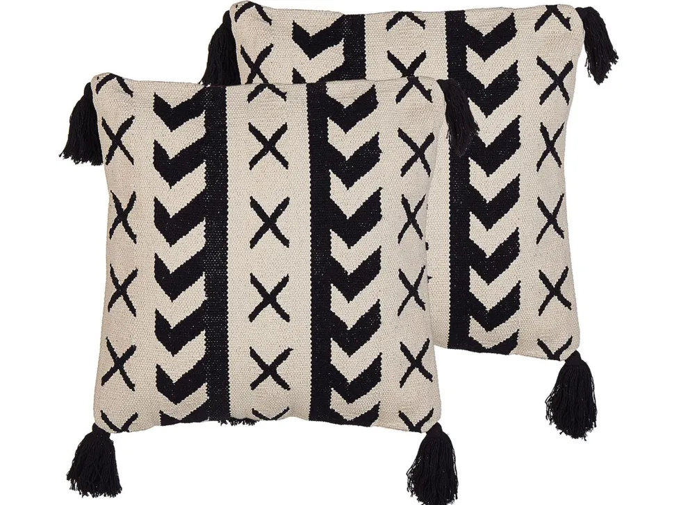 Conjunto De 2 Almofadas Em Algodao Creme E Preto 45 X 45 Cm Deadnettle