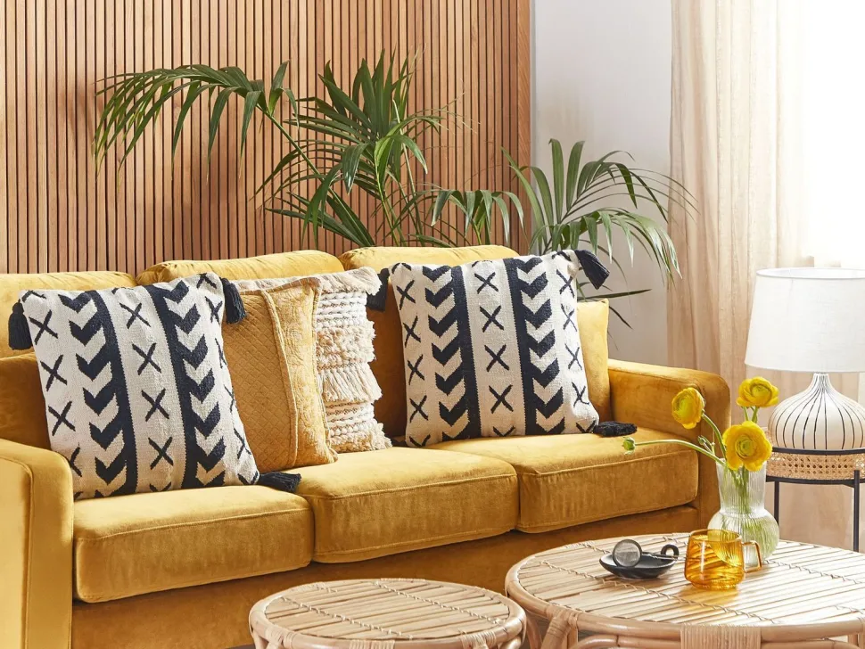 Conjunto De 2 Almofadas Em Algodao Creme E Preto 45 X 45 Cm Deadnettle