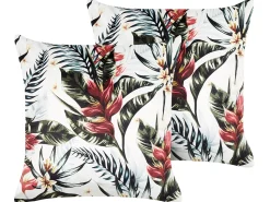 Conjunto De 2 Almofadas Em Veludo Verde E Vermelho Com Padrao De Folha 45 X 45 Cm Edelweiss