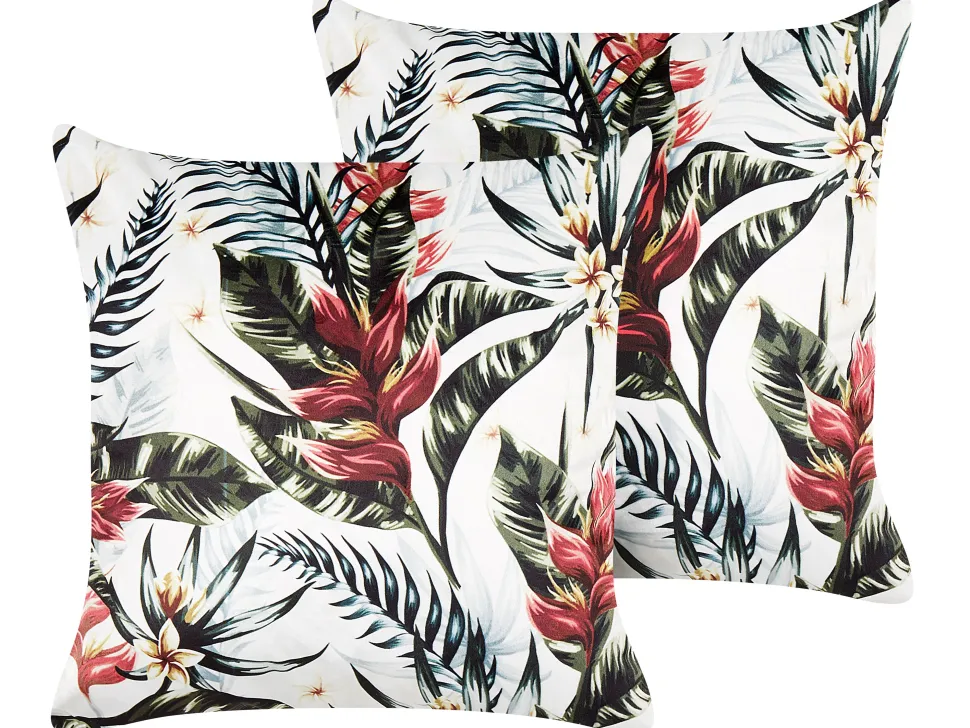 Conjunto De 2 Almofadas Em Veludo Verde E Vermelho Com Padrao De Folha 45 X 45 Cm Edelweiss