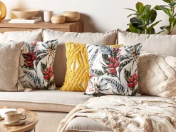 Conjunto De 2 Almofadas Em Veludo Verde E Vermelho Com Padrao De Folha 45 X 45 Cm Edelweiss