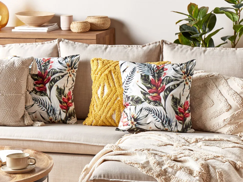 Conjunto De 2 Almofadas Em Veludo Verde E Vermelho Com Padrao De Folha 45 X 45 Cm Edelweiss