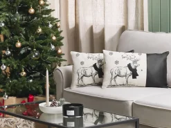 Conjunto De 2 Almofadas Em Tecido Branco E Preto 30 X 50 Cm Sven