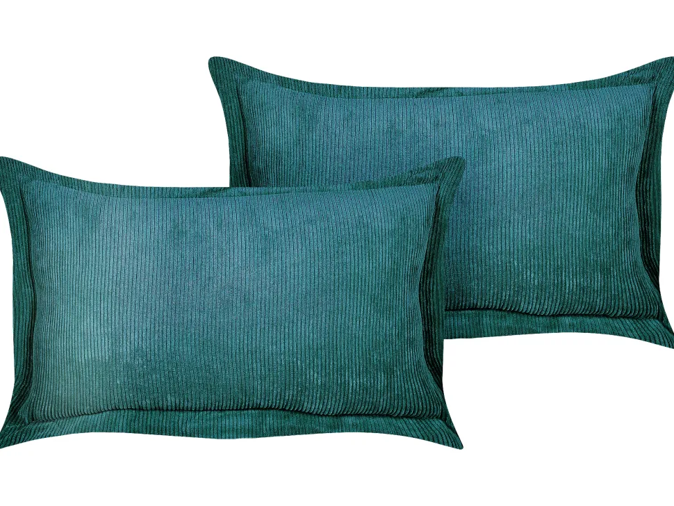 Conjunto De 2 Almofadas Em Bombazine Azul Esverdeado 47 X 27 Cm Zinnia