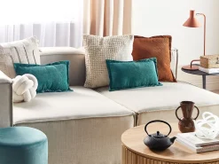 Conjunto De 2 Almofadas Em Bombazine Azul Esverdeado 47 X 27 Cm Zinnia