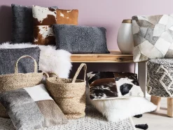 Conjunto De 2 Almofadas Em Pele Cinzenta E Creme 45 X 45 Cm Neelor