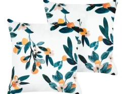 Conjunto De 2 Almofadas Em Veludo Verde Com Padrao De Folha 45 X 45 Cm Knautia