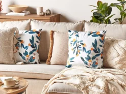 Conjunto De 2 Almofadas Em Veludo Verde Com Padrao De Folha 45 X 45 Cm Knautia