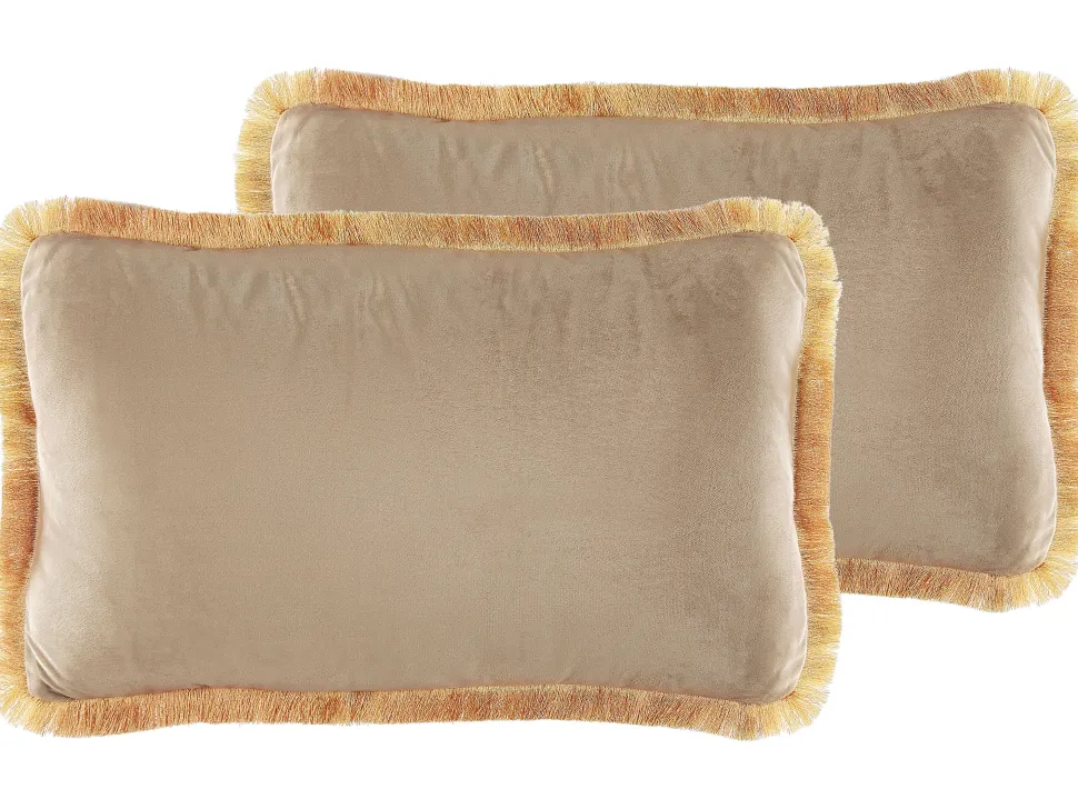 Conjunto De 2 Almofadas Em Veludo Creme 40 X 50 Cm Pothos