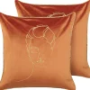 Conjunto De 2 Almofadas Em Veludo Laranja E Dourado 45 X 45 Cm Crocus