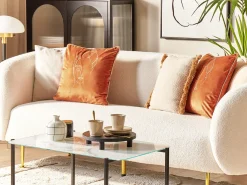 Conjunto De 2 Almofadas Em Veludo Laranja E Dourado 45 X 45 Cm Crocus