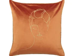 Conjunto De 2 Almofadas Em Veludo Laranja E Dourado 45 X 45 Cm Crocus