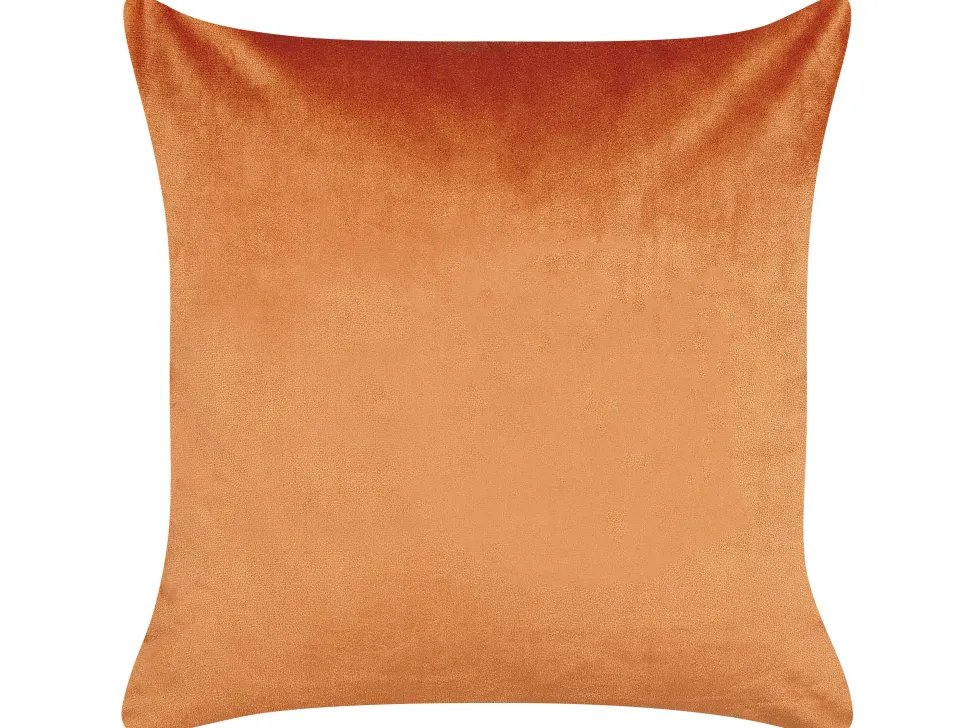 Conjunto De 2 Almofadas Em Veludo Laranja E Dourado 45 X 45 Cm Crocus