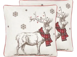 Conjunto De 2 Almofadas Em Tecido Branco E Vermelho 45 X 45 Cm Sven