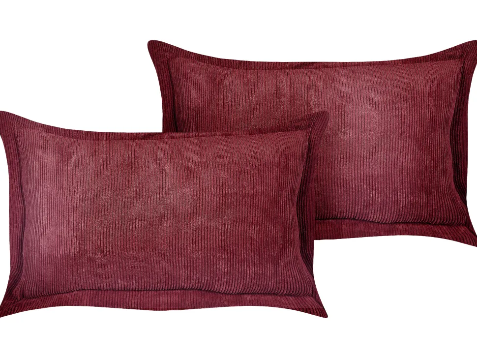 Conjunto De 2 Almofadas Em Bombazine Vermelho Escuro 47 X 27 Cm Zinnia