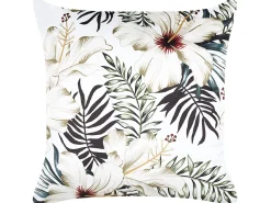 Conjunto De 2 Almofadas Em Veludo Branco E Verde Com Padrao De Folha 45 X 45 Cm Okra