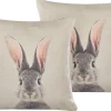 Conjunto De 2 Almofadas Em Algodao Cinzento Com Motivo De Coelho 45 X 45 Cm Quercus