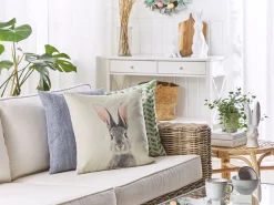 Conjunto De 2 Almofadas Em Algodao Cinzento Com Motivo De Coelho 45 X 45 Cm Quercus