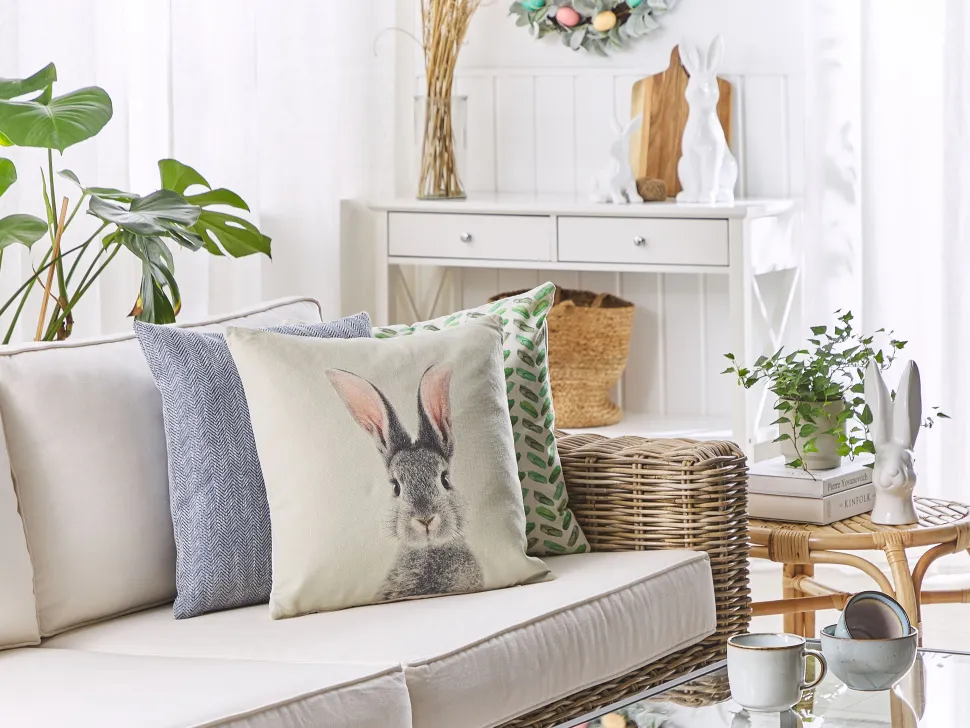 Conjunto De 2 Almofadas Em Algodao Cinzento Com Motivo De Coelho 45 X 45 Cm Quercus