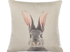 Conjunto De 2 Almofadas Em Algodao Cinzento Com Motivo De Coelho 45 X 45 Cm Quercus