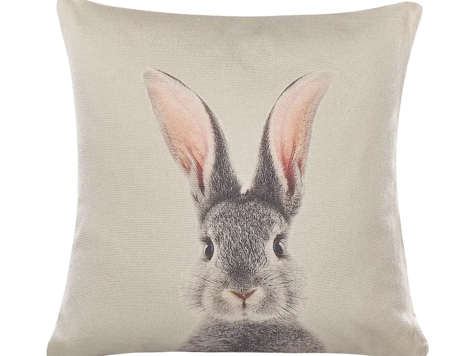 Conjunto De 2 Almofadas Em Algodao Cinzento Com Motivo De Coelho 45 X 45 Cm Quercus
