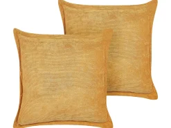 Conjunto De 2 Almofadas Em Bombazine Amarelo Mostarda 43 X 43 Cm Zinnia