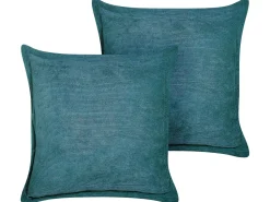 Conjunto De 2 Almofadas Em Bombazine Azul Esverdeado 43 X 43 Cm Zinnia