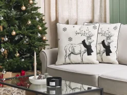 Conjunto De 2 Almofadas Em Tecido Branco E Preto 45 X 45 Cm Sven