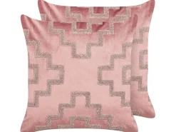 Conjunto De 2 Almofadas Em Veludo Rosa 45 X 45 Cm Bahia