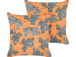 Conjunto De 2 Almofadas Em Poliester Laranja E Preto 45 X 45 Cm Spirea