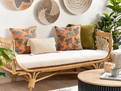 Conjunto De 2 Almofadas Em Poliester Laranja E Preto 45 X 45 Cm Spirea