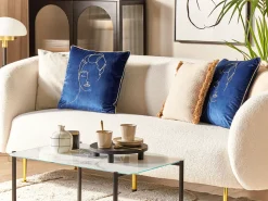 Conjunto De 2 Almofadas Em Veludo Azul Escuro E Dourado 45 X 45 Cm Crocus