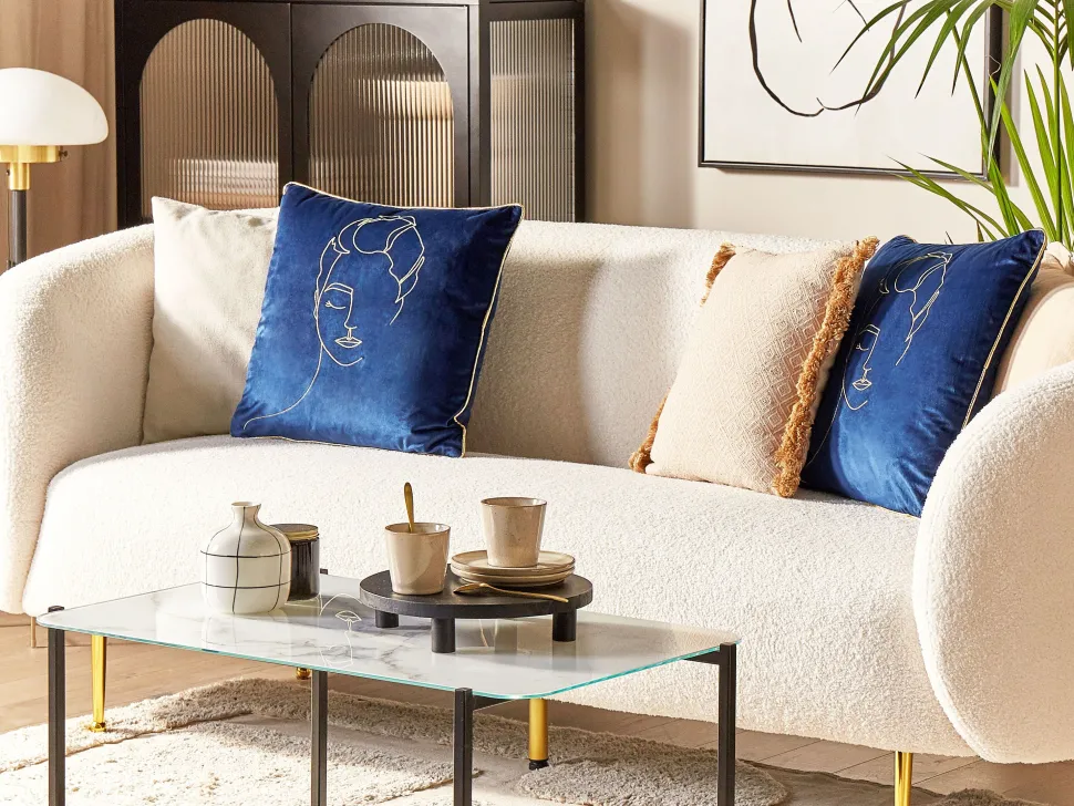 Conjunto De 2 Almofadas Em Veludo Azul Escuro E Dourado 45 X 45 Cm Crocus