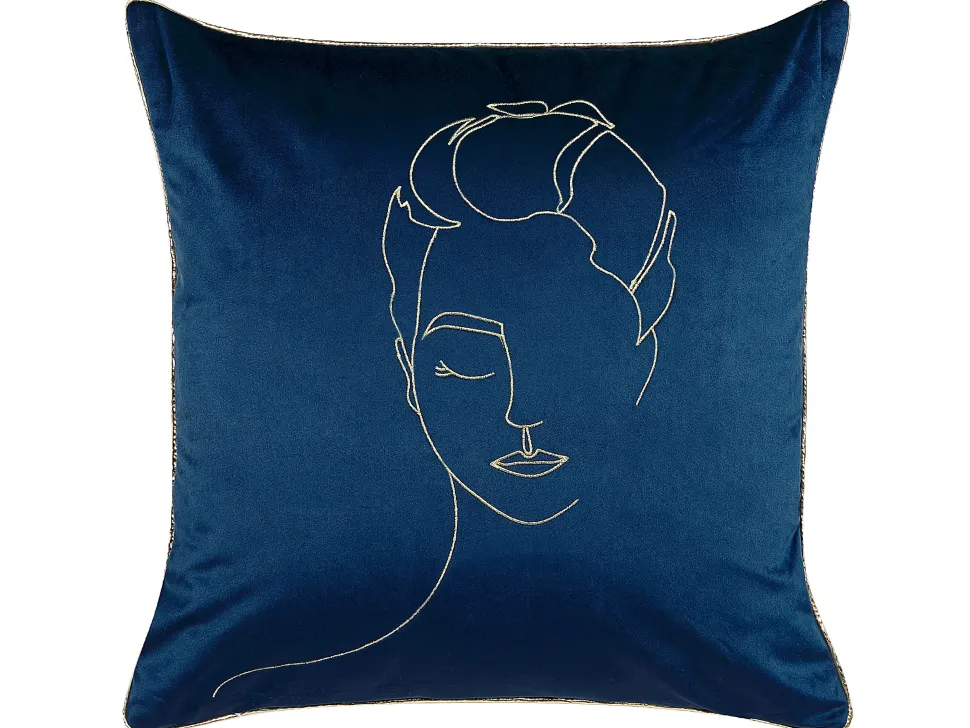 Conjunto De 2 Almofadas Em Veludo Azul Escuro E Dourado 45 X 45 Cm Crocus